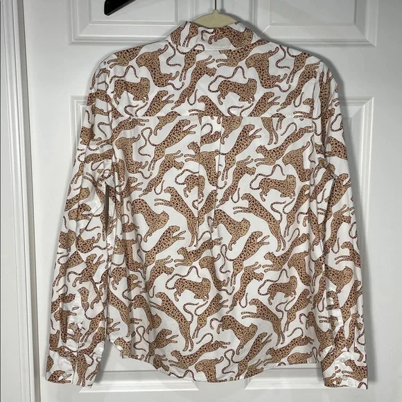 Boden Sienna Cotton Shirt Size 6 Leaping Leopard Button Up White Tan Long Sleeve - Picture 11 of 16